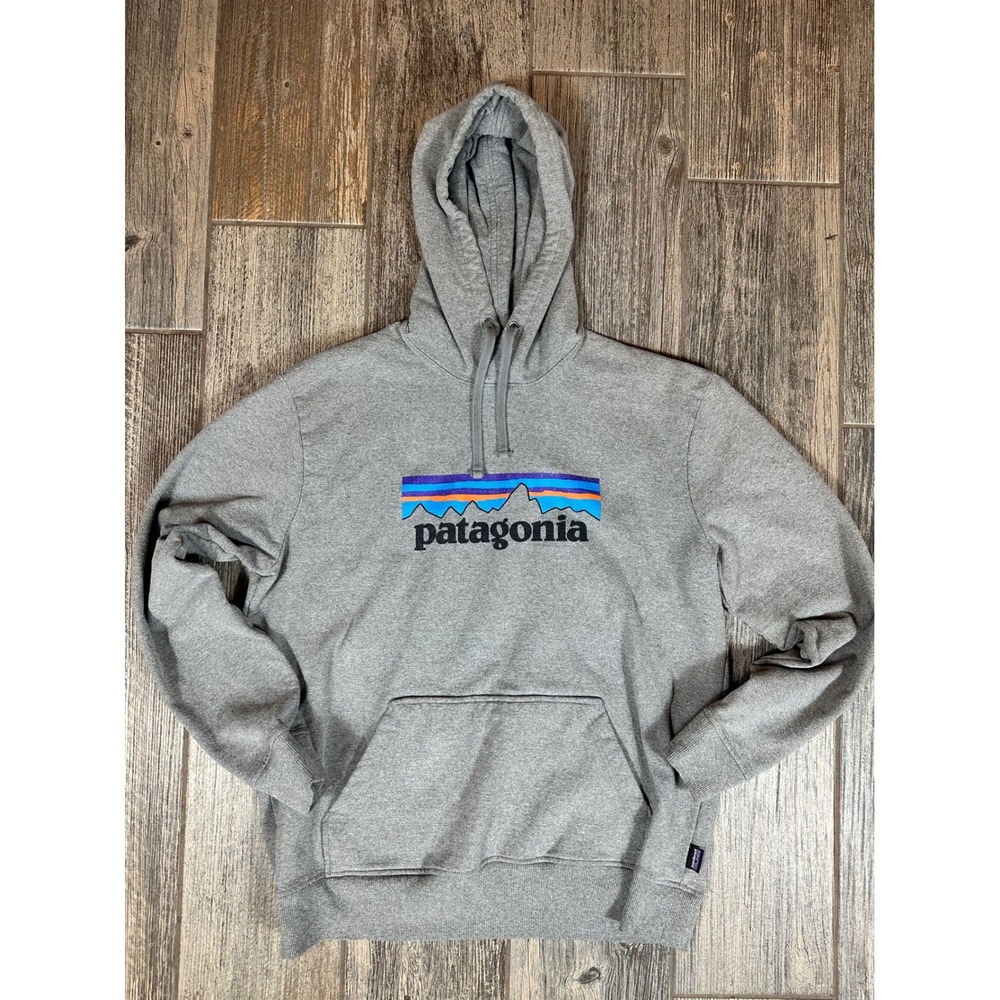Patagonia Mens Gray Long‎ Sleeve Hoodie Classic Logo Pullover Sweatshirt